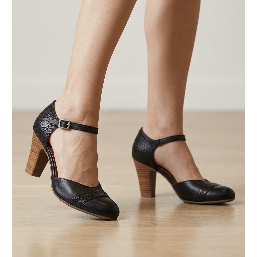 MIZ MOOZ Karin Black Leather D'Orsay sz 9 US 40 EU Buckle Ankle Strap Cone Heel
